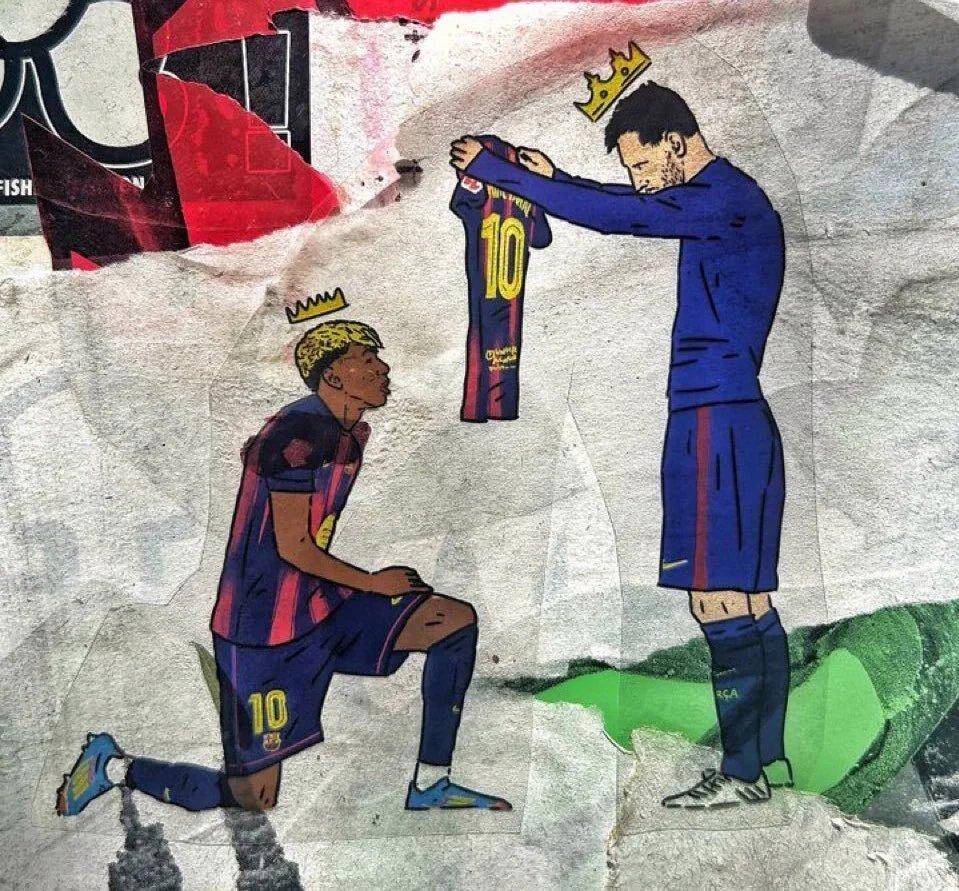 巴萨新10号！亚马尔比当年梅西更强：55场43球+三冠还小2岁